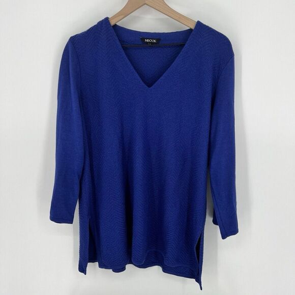 Misook Blue V-neck Wool Blend Sweater Textured Size Large - Picture 1 of 4